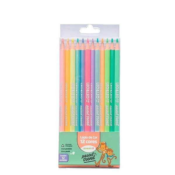 Lápis de cor 12 cores especiais trend pastel Leo e leo