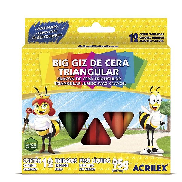 Giz de cera triangular c/12 cores 95gr Acrilex