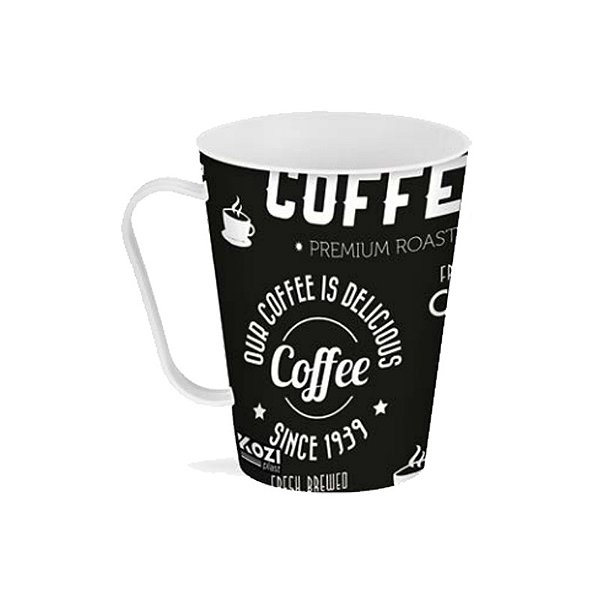 Caneca Plástica Preta Decorada Cafe 430 ML Kozi Plast