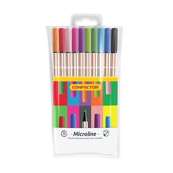 Caneta Microline Cartela Com 10 Cores 0.4mm Compactor