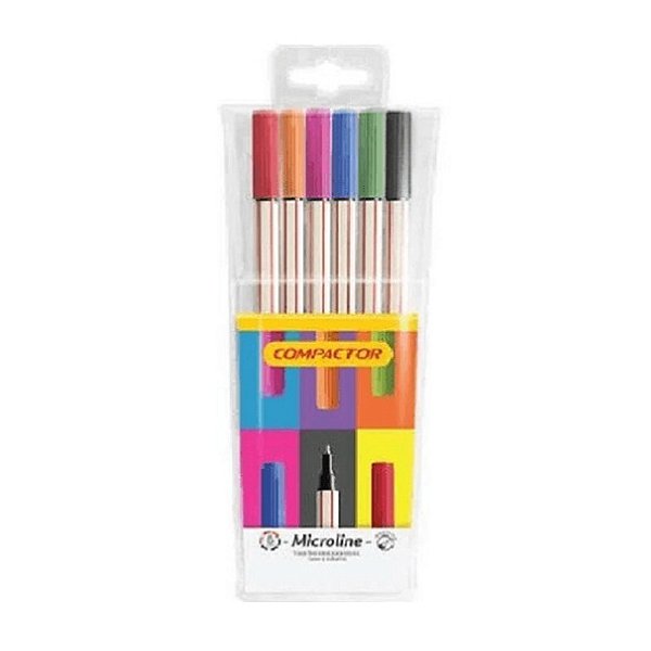 Caneta Microline Cartela Com 6 Cores 0.4mm Compactor