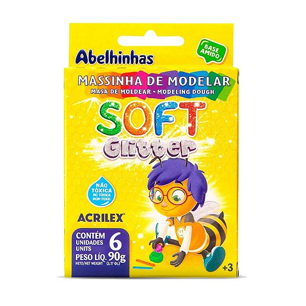 Massinha De Modelar Soft 90g Glitter com 6 unidades Acrilex