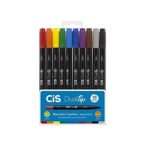 Marcador Aquarelavel Ponta Dupla Dualtip 10 Cores Cis
