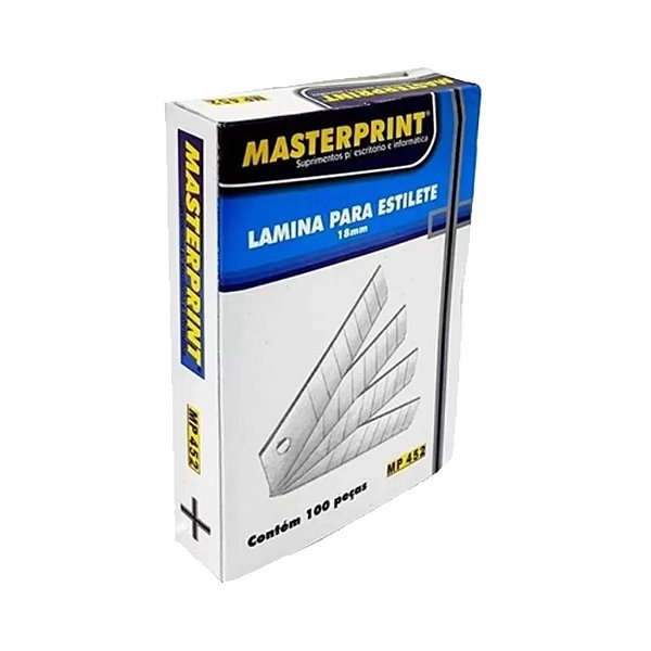 Lâmina Pra Estilete Larga 18mm Mp452 Masterprint Caixa com 100 Unidades -  Shopel Papelaria