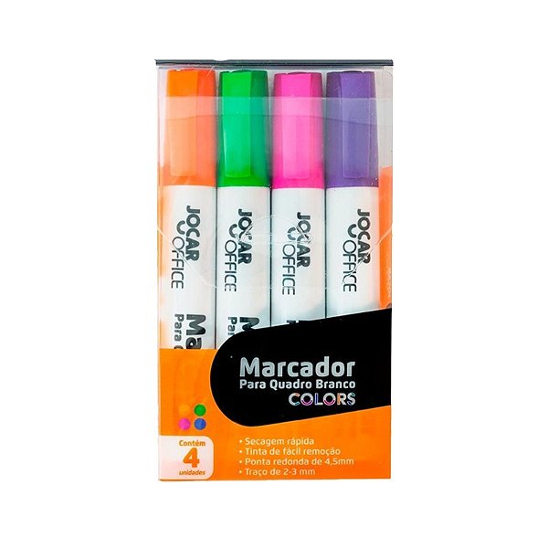 Kit Pincel Pra Quadro Branco Colors Jocaroffice C/4 Cores