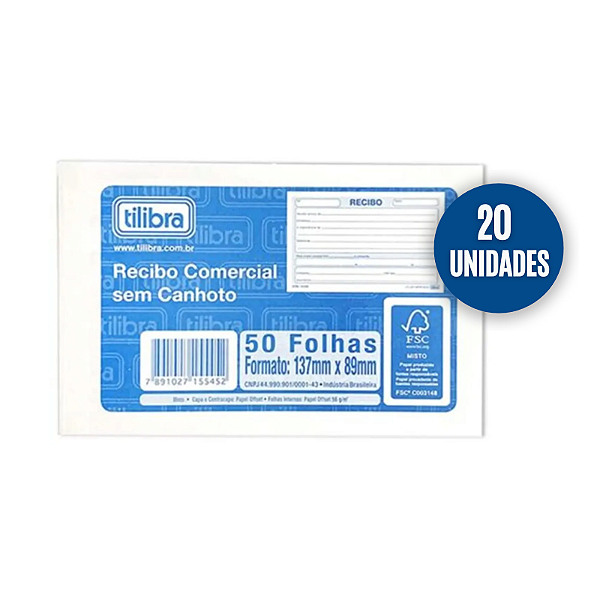 Recibos Comercial Sem Canhoto 50fls 20 Unidades Tilibra