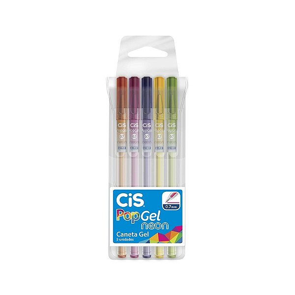 Caneta 0.7 Esferográfica Gel Pop 5 Cores Neon Cis