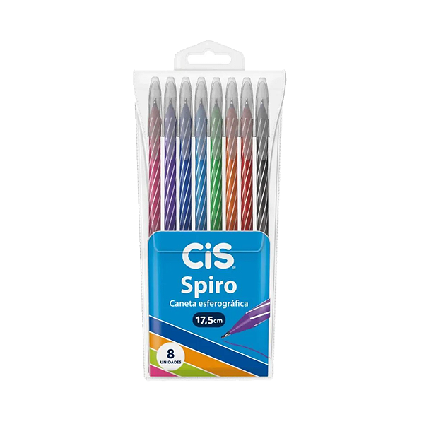Kit de caneta esferográfica spiro 0.7 com 8 cores Cis