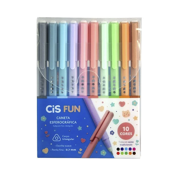 Caneta Esferográfica 0.7 Fun 10 cores Cis