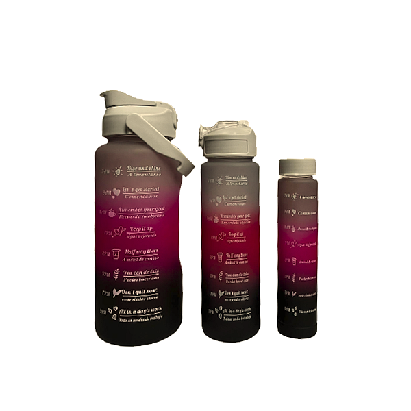 Kit com 3 garrafas de água em cores variadas