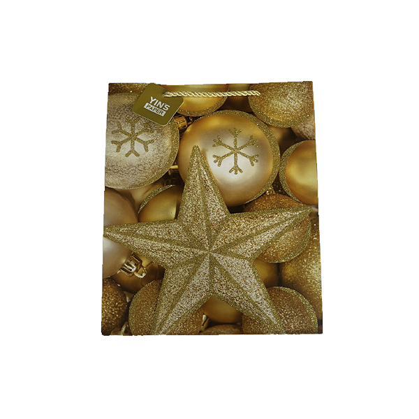 Sacola para presente natal dourada yins