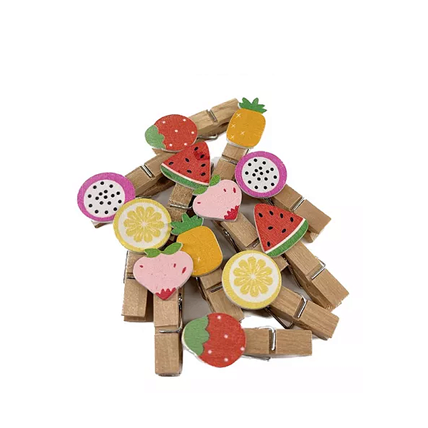 Mini prendedor de madeira frutas com 12unidades rio tijucas