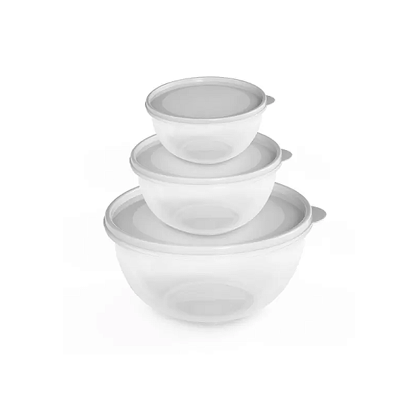 Kit com 3 potes bowls 0,8ml 1,6 e 2,8lt usual plastic