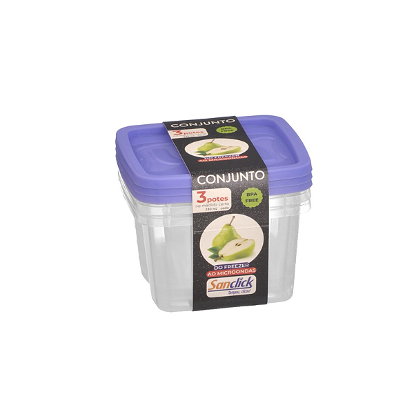 Conjunto com 3 potes quadrados 280ml santana