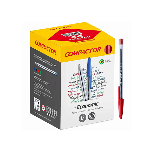 Caixa com 100 canetas economic vermelha compactor