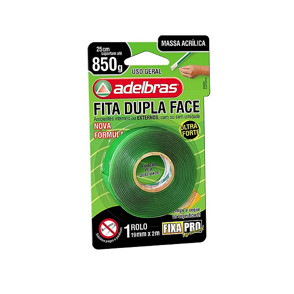Fita adesiva dupla face 19mmx2m massa acrilica fixa pro