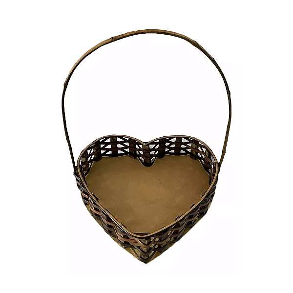 Cesta coração sintético escura com alça 22x27cm