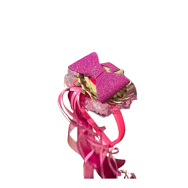 Tiara junina com 1 chapéu pequeno rosa