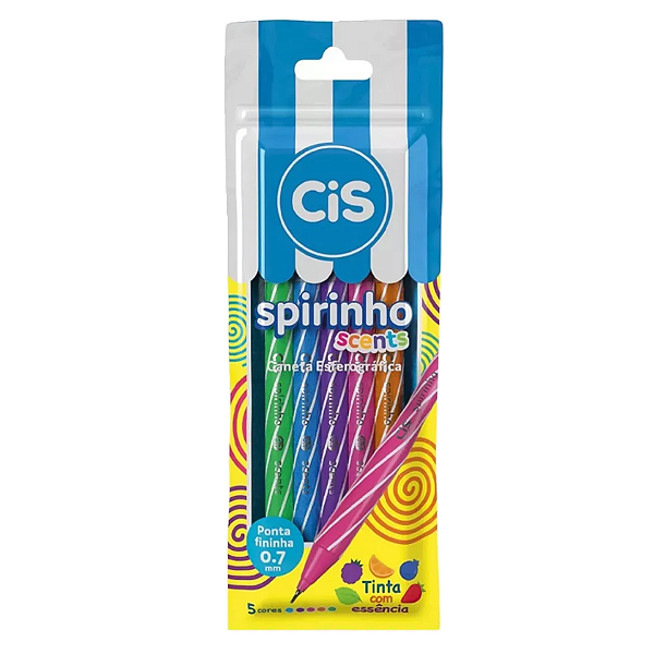 Kit com 5 caneta esferográficas 0.7 spirinho scents tinta com essência Cis