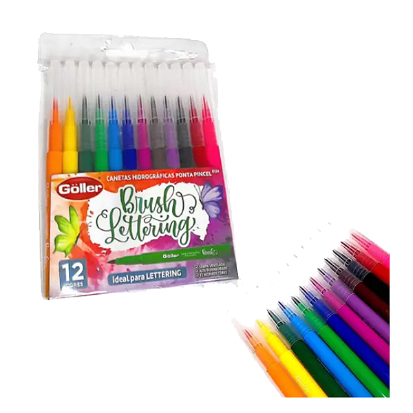 Caneta hidrográfica 12 cores brush lettering Goller