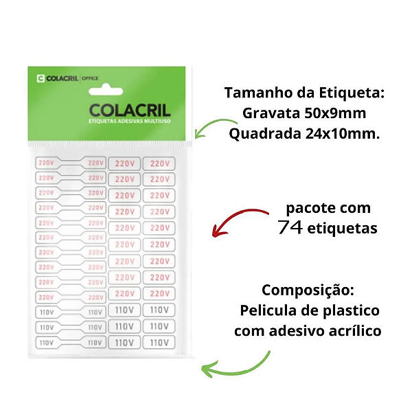 Etiqueta multiuso 220V/110V com 74 etiquetas Colacril
