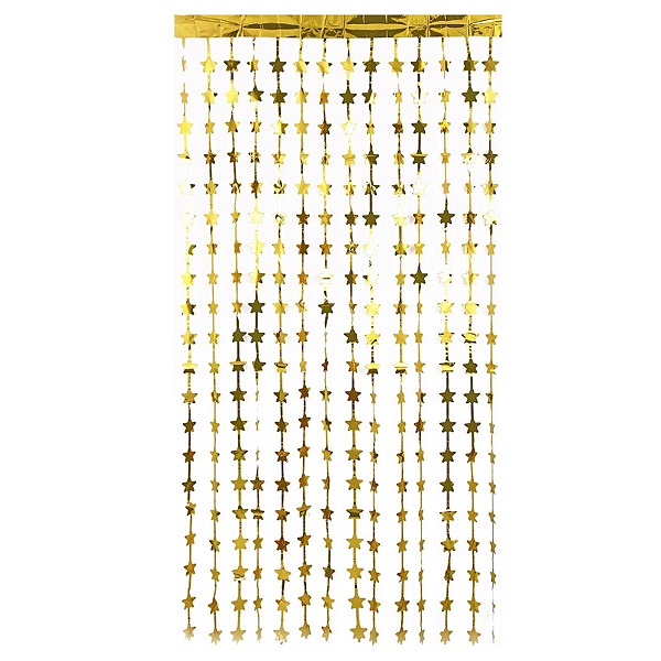 Cortina decorativa metalizada 1x2mts estrela ouro make+