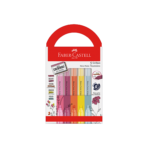 Marca texto com 5 cores com cheirinho grifpen Faber castell
