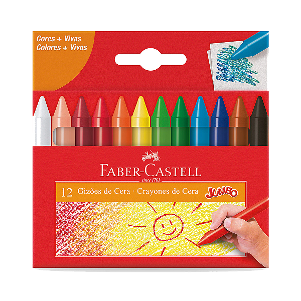 Gizão de cera com 12 cores faber castell