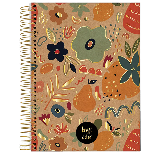 Caderno Espiral Capa dura Colegial 10Mat/160fls Kraft Color Jandaia