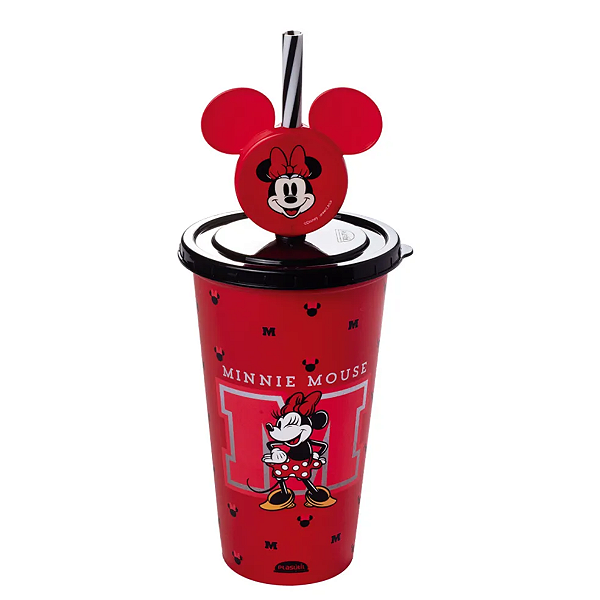 Copo 500ml com canudo Minnie Mouse Plasútil