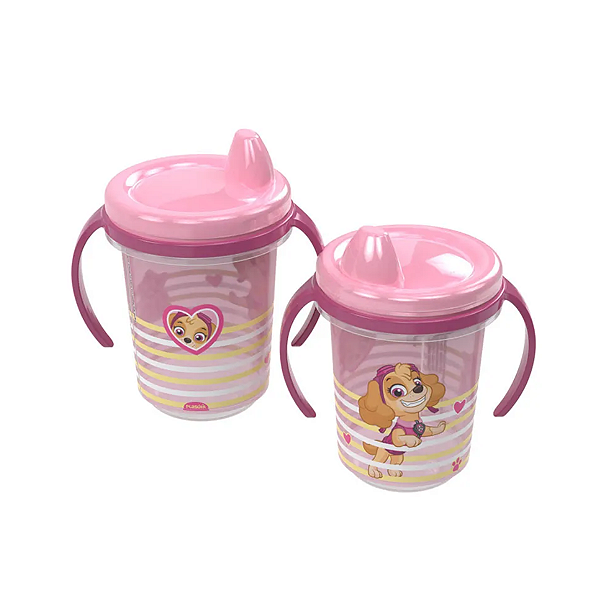 Caneca Trio Infantil Patrulha Canina Rosa 330ml Plasútil