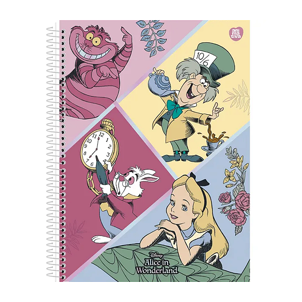 Caderno Espiral Cd Alice in worderland 10 Matérias Animativa