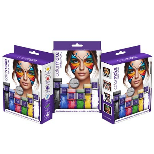 Tinta Facial Cremosa C/06 Cores 01 Pincel+01 Glitter Color Make
