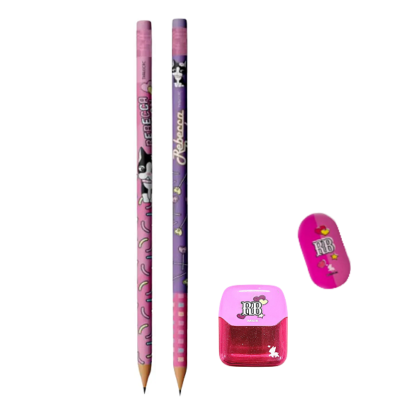 Kit Lápis Preto HB+Apontador+Borracha Rebecca Bonbon