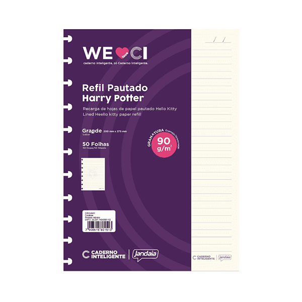 Refil Caderno Inteligente 50 folhas Harry Potter Jandaia