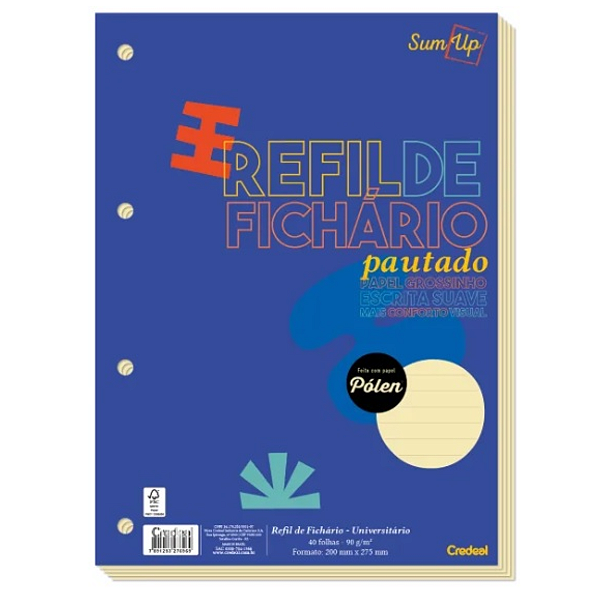 Refil de fichário Uni 40 folhas Papel Pólen Pautado Credeal