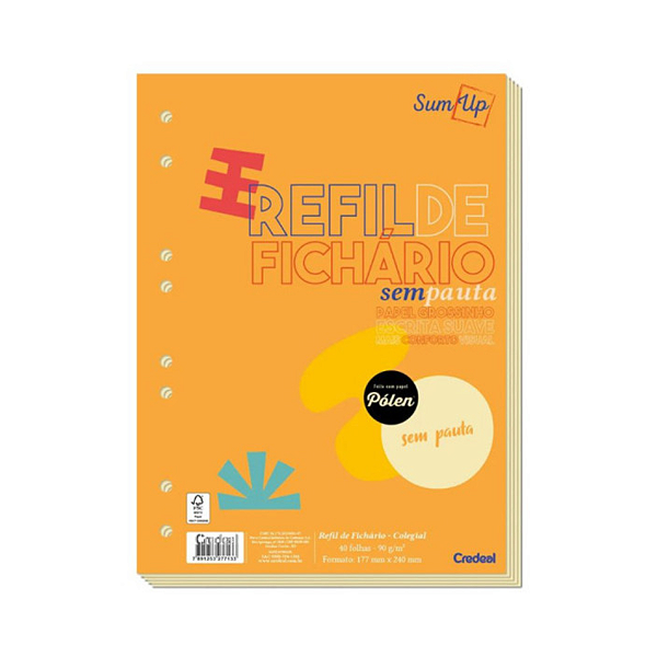Refil de Fichário Sem pauta Papel Pólen 40 folhas Credeal