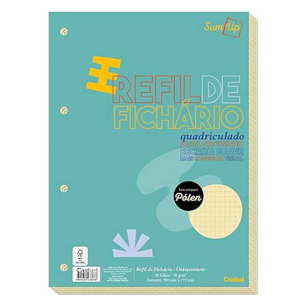 Refil de fichário Quadriculado Papel Pólen 40 folhas Credeal