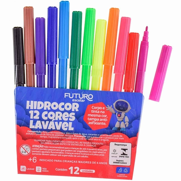 Canetinha Hidrocor 12 Cores Lavável Futuro