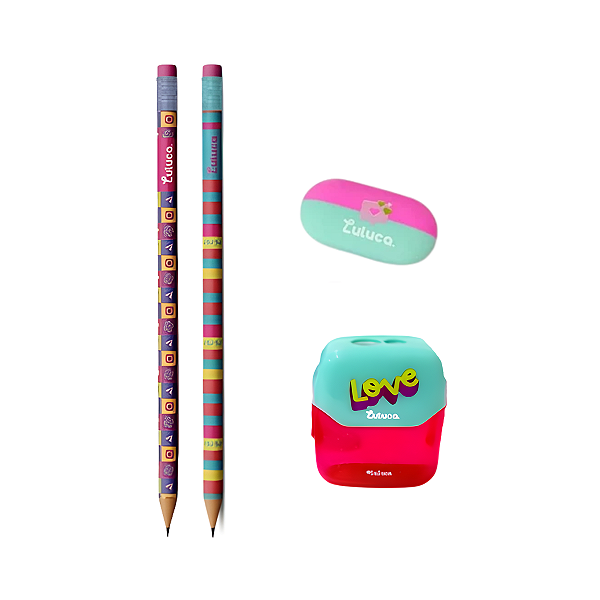 Kit lápis Preto HB+Apontador+Borracha Luluca Skypaper