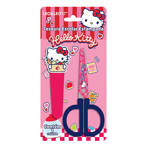 Tesoura Escolar Hello Kitty C/Capa Protetora Leo Leo