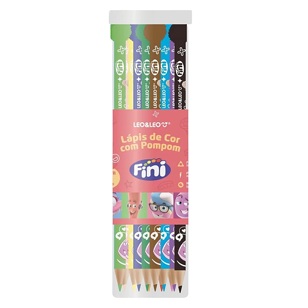 Lápis de Cor Triangular C/Pompom Fini C/12 Cores LeoLeo