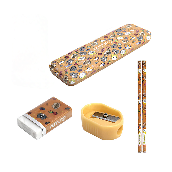 Kit Escolar com 6 peças Gatinhos Futuro