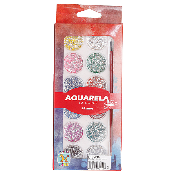 Aquarela Com 12 cores C/Pince Glitter futuro