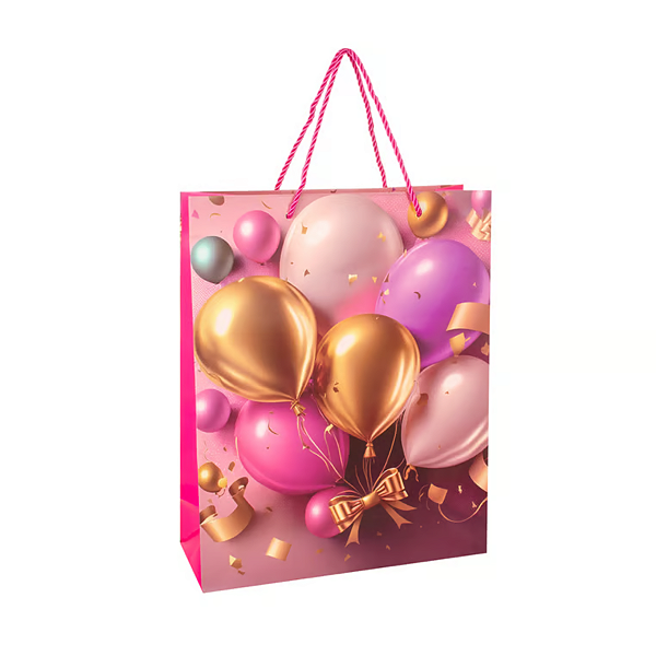 Sacola de Presente 26X32X10Cm Gold Balloons Yins