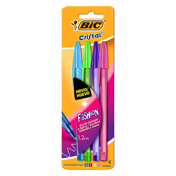 Caneta Esferográfica 1.2mm Cristal Fashion C/4UNI BIC