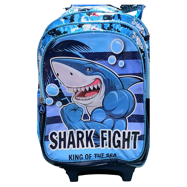 Kit Mochila Carrinho+Lancheira+Estojo Shark Azul Vivasol