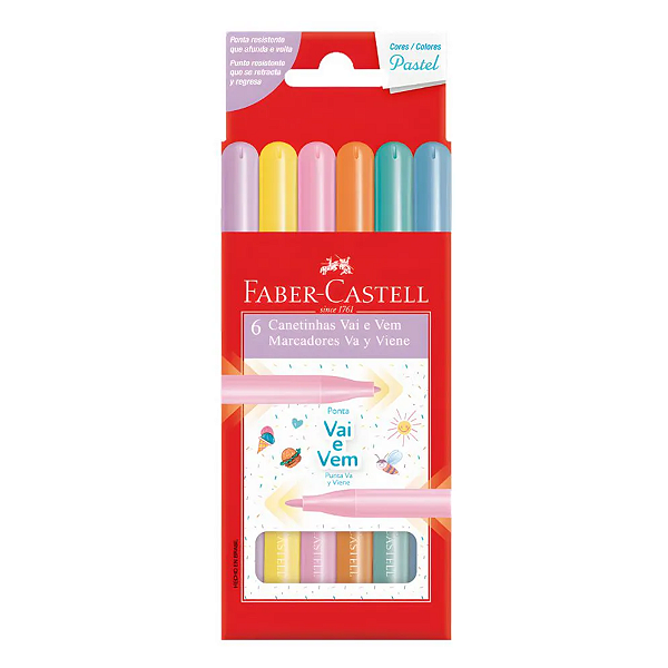 Canetinha vai e vem com 6 cores em tons pastel Faber Castell
