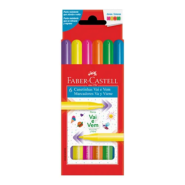 Caneta Hidrográfica Vai E Vem 6 Cores Neon Faber-castell