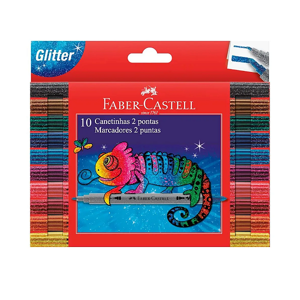 Canetinha 2 Pontas Com 10 Cores Glitter Faber Castell